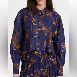 Farm Rio Navy Blue Button-Up Women Top